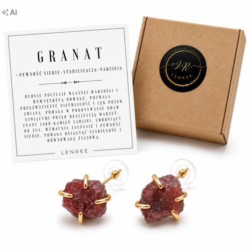 Kolczyki GRANAT Platerowane 14K Złotem LENREE